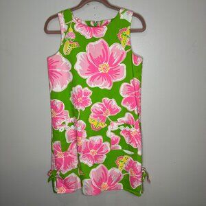 Lilly Pulitzer Sleeveless Sheath Dress Size 4 Green Pink Floral Retro Bows